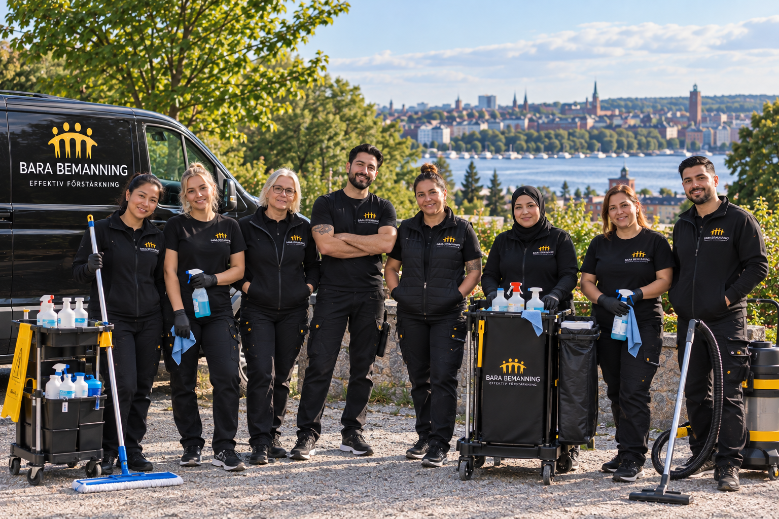 Bara Bemannings städteam med utrustning vid Stockholms vatten
